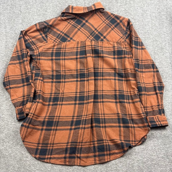 GAP Plaid Flannel‎ Women XL Shirt Orange Black Long Sleeve Cabincore Rustic Cozy - Picture 3 of 12